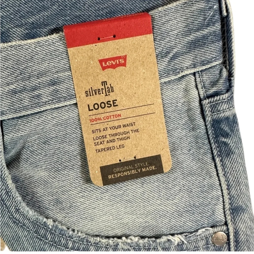 Levi's Silvertab Torn Distressed Mens Loose Fit 100% Cotton Light Blue Jeans Y2K - Picture 8 of 13